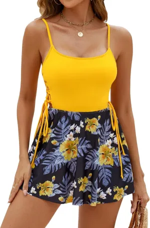 One Piece Swimsuit Women Tummy Control Bathing Suit Floral Modest Swim Suits Dress with Skirt 2025 Teens Tankini