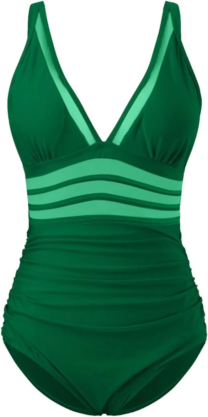 One Piece Swimsuits for Women Sexy Mesh High Waist Modest Bathing Suits Summer Tummy Control Push Up Beach Swimwear