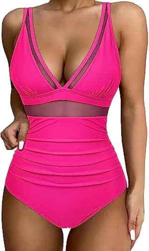 One Piece Swimsuits for Women Tummy Control Sexy Deep V Shapewear Bathing Suits Full Coverage Slimming Swimwear
