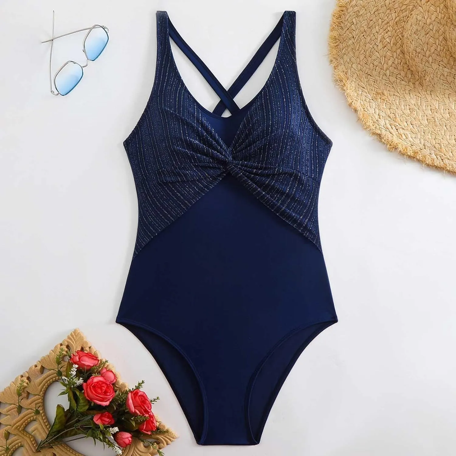 One Piece Swimsuits Women Patchwork Tummy Control Bathing Suit Push Up Backless Swimwear Modest Swimming Suit