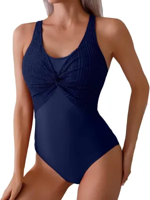 One Piece Swimsuits Women Patchwork Tummy Control Bathing Suit Push Up Backless Swimwear Modest Swimming Suit