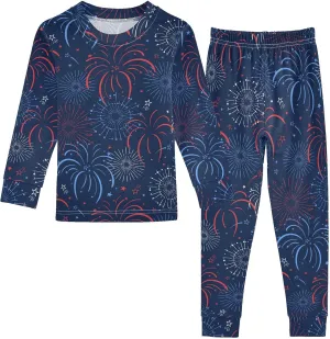Pajama Sets Long Sleeve Firework Soft Comfy Sleepwear 2 Piece PJS 3-8T