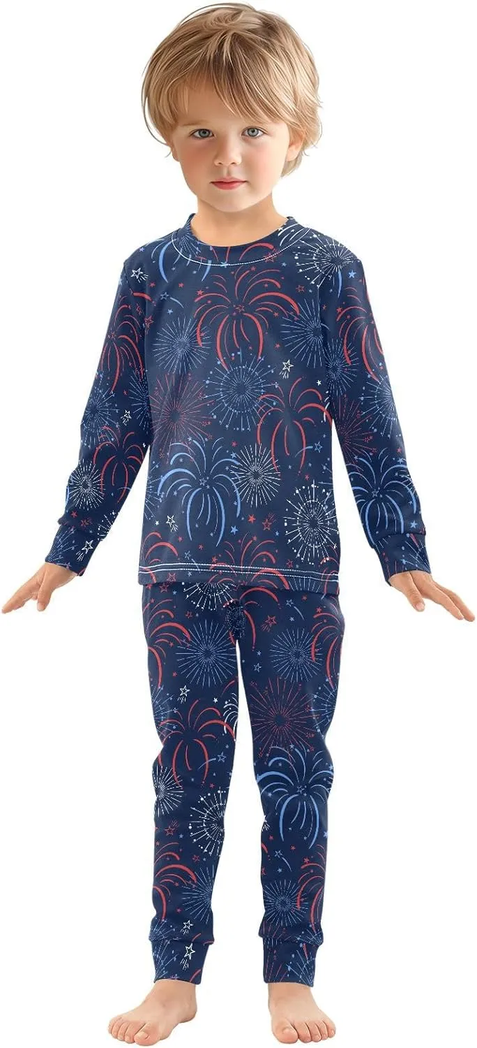 Pajama Sets Long Sleeve Firework Soft Comfy Sleepwear 2 Piece PJS 3-8T