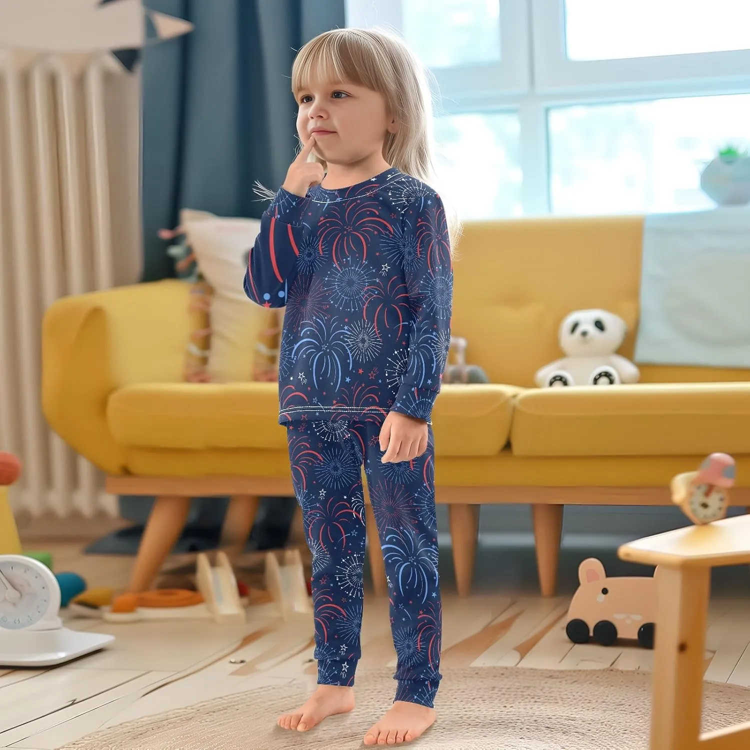 Pajama Sets Long Sleeve Firework Soft Comfy Sleepwear 2 Piece PJS 3-8T
