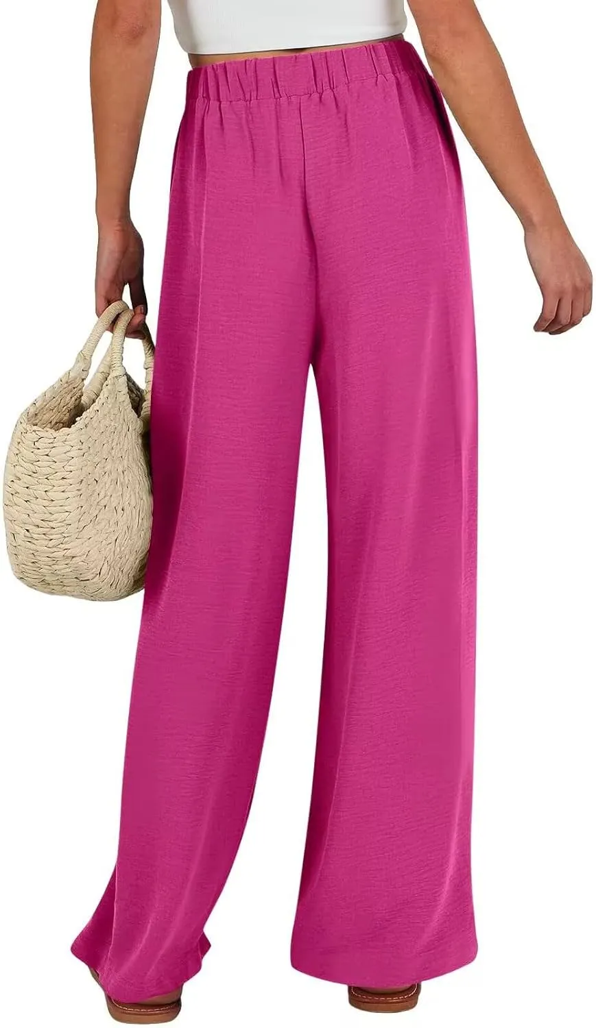 Palazzo Pants for Women Casual Cotton Linen Pants High Waisted Wide Leg Trousers Summer Lounge Pant with Belt Bow