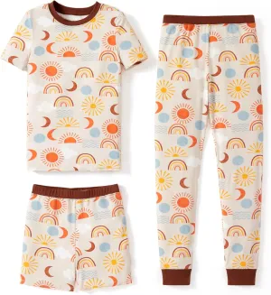 PATPAT Kids 3-Piece Pajama Sets with Bamboo Viscose,Snug Fit Pjs for Boys and Girls,All-Season Comfort Sleepwear, Ages 2T-12Y