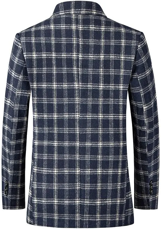 Plaid Blazer Jacket Men Business Casual Jackets Two Button Shirt Long Sleeve Lapel Coat Office Outfits Formal Jacket