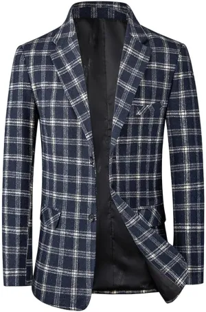 Plaid Blazer Jacket Men Business Casual Jackets Two Button Shirt Long Sleeve Lapel Coat Office Outfits Formal Jacket
