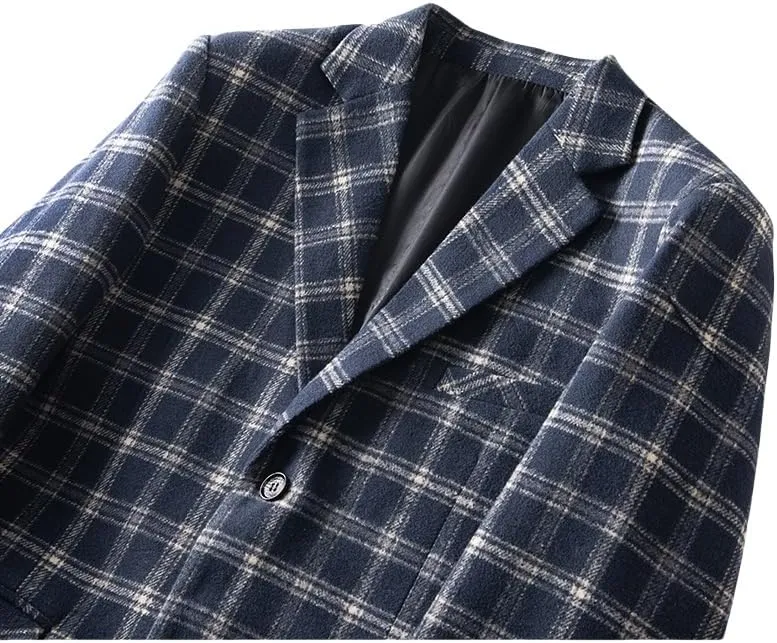 Plaid Blazer Jacket Men Business Casual Jackets Two Button Shirt Long Sleeve Lapel Coat Office Outfits Formal Jacket