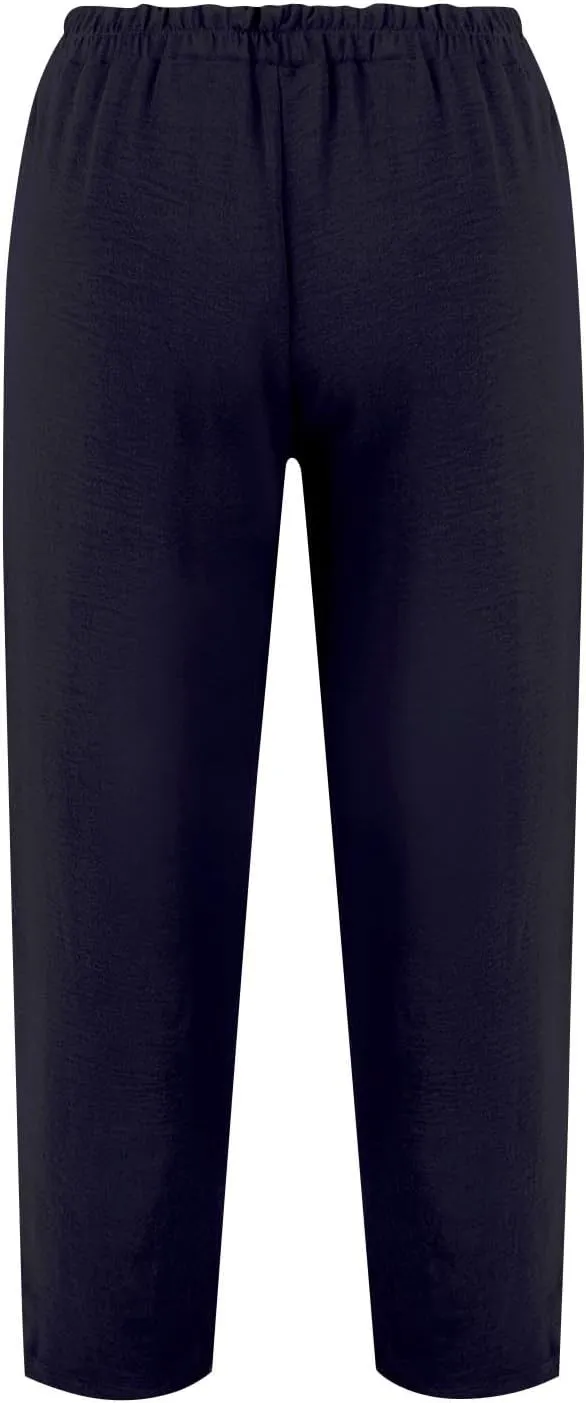Plus Size Wide Leg Linen Pants for Women Baggy Elastic High Waisted Barrel Pants Casual Lounge Pants with Pockets