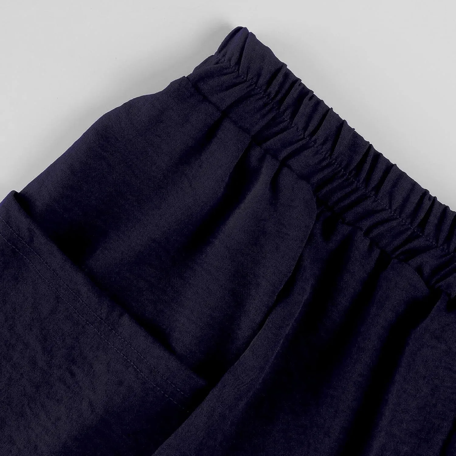 Plus Size Wide Leg Linen Pants for Women Baggy Elastic High Waisted Barrel Pants Casual Lounge Pants with Pockets