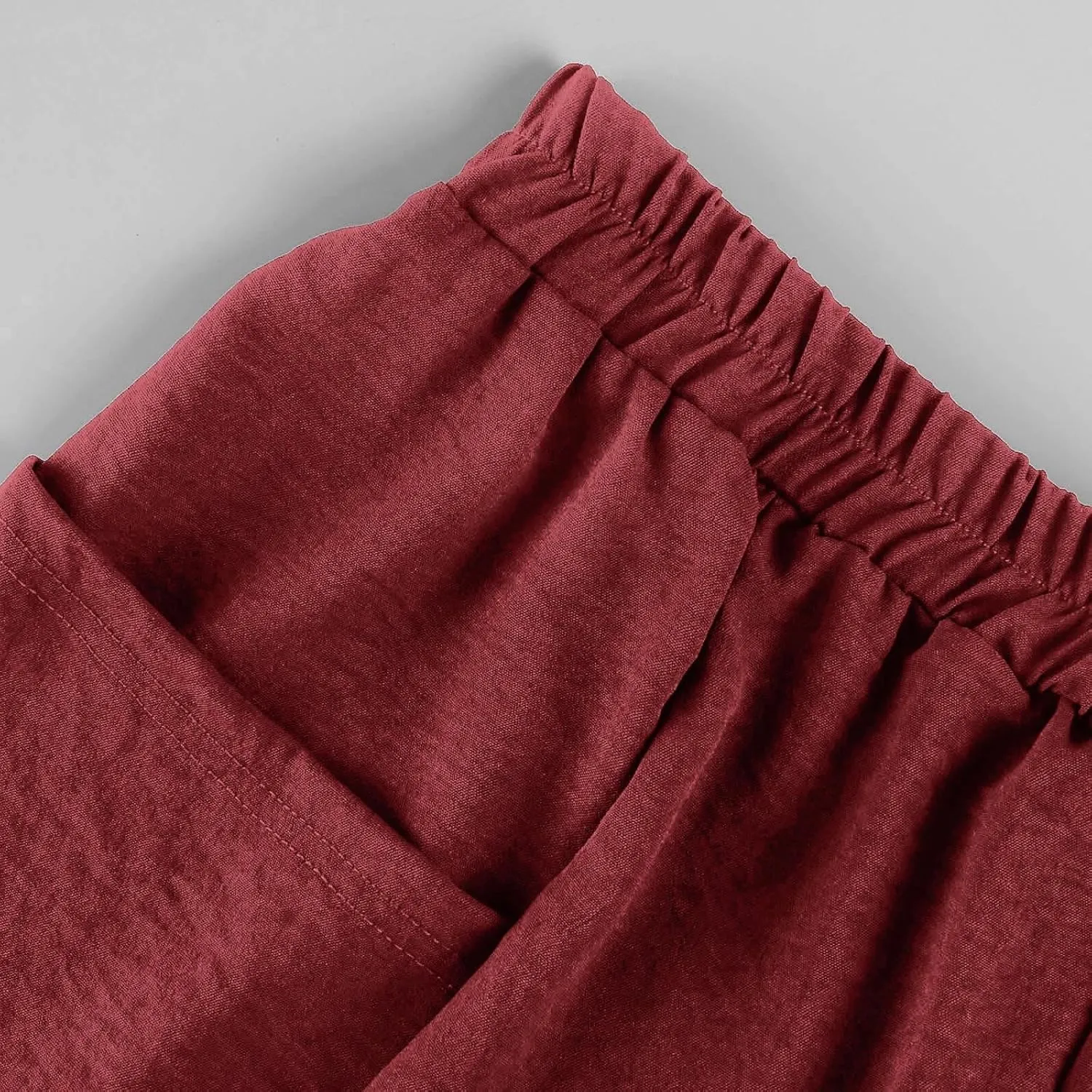 Plus Size Wide Leg Linen Pants for Women Baggy Elastic High Waisted Barrel Pants Casual Lounge Pants with Pockets