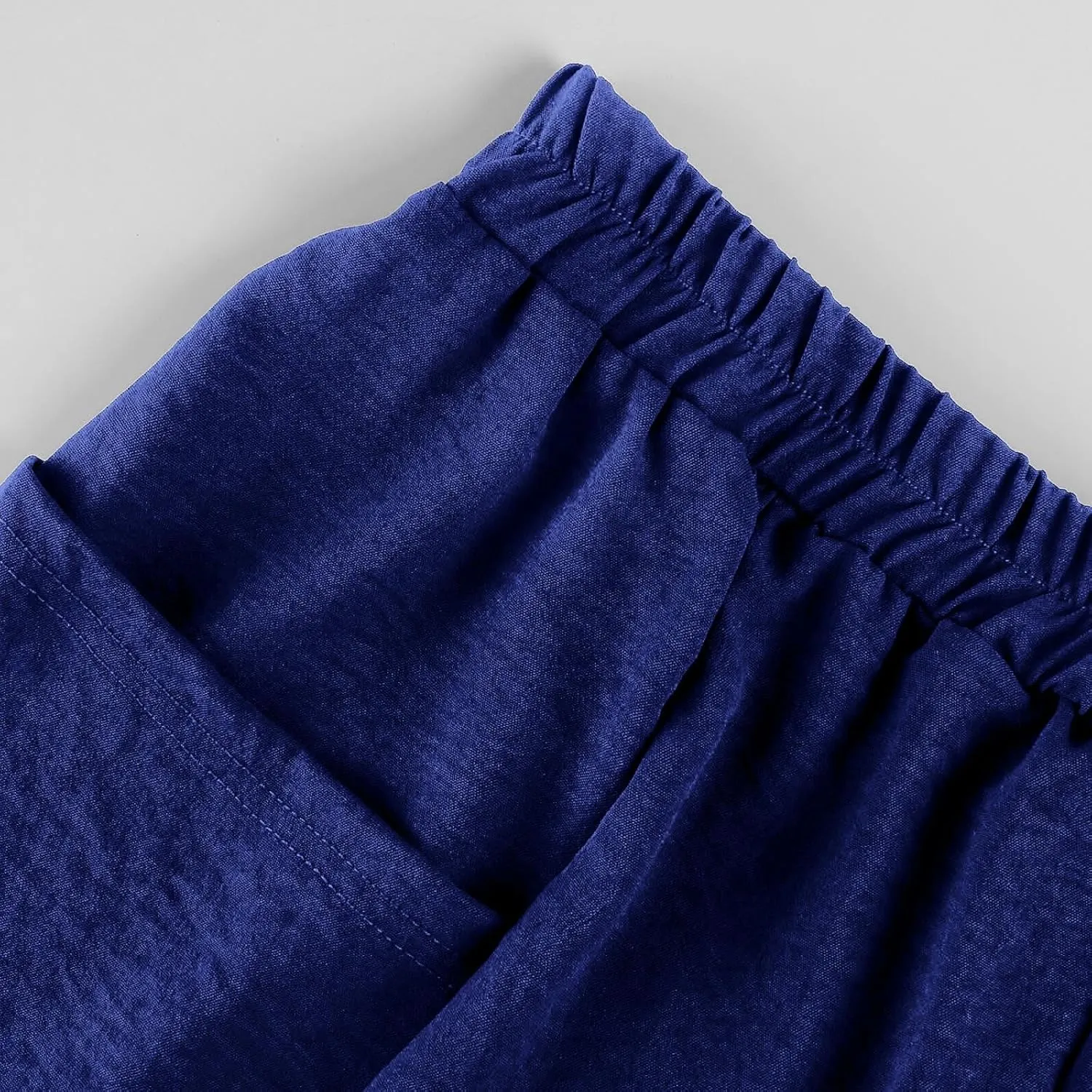 Plus Size Wide Leg Linen Pants for Women Baggy Elastic High Waisted Barrel Pants Casual Lounge Pants with Pockets