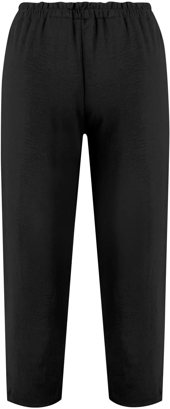 Plus Size Wide Leg Linen Pants for Women Baggy Elastic High Waisted Barrel Pants Casual Lounge Pants with Pockets