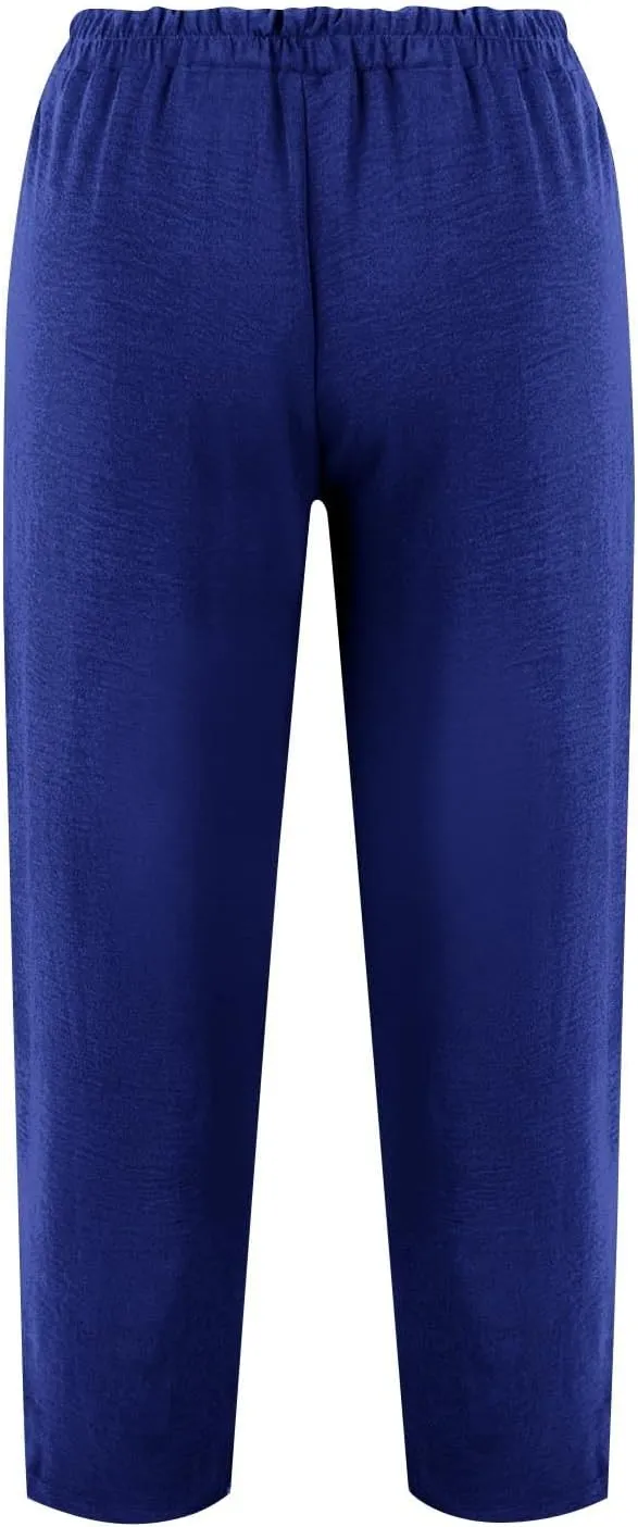 Plus Size Wide Leg Linen Pants for Women Baggy Elastic High Waisted Barrel Pants Casual Lounge Pants with Pockets