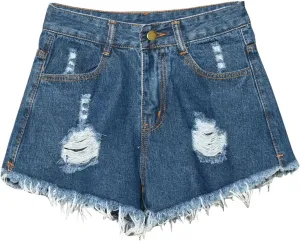 Plus Size Women Denim Shorts Summer Casual Jean Shorts Ladies High Waisted Frayed Hem Ripped Jeans Fringe Jeans Shorts