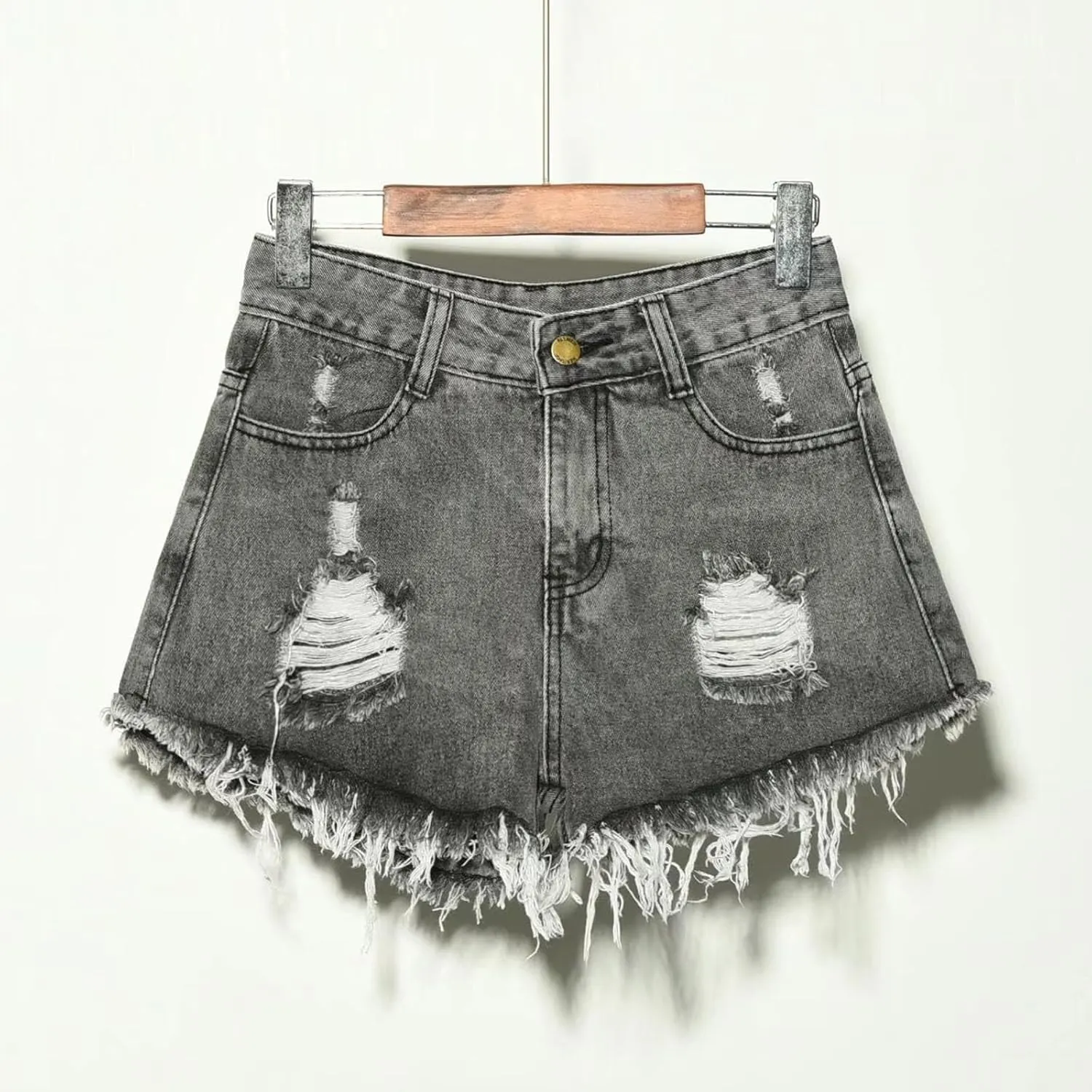 Plus Size Women Denim Shorts Summer Casual Jean Shorts Ladies High Waisted Frayed Hem Ripped Jeans Fringe Jeans Shorts