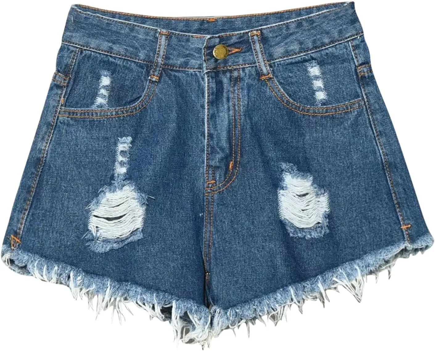 Plus Size Women Denim Shorts Summer Casual Jean Shorts Ladies High Waisted Frayed Hem Ripped Jeans Fringe Jeans Shorts