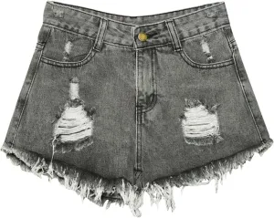 Plus Size Women Denim Shorts Summer Casual Jean Shorts Ladies High Waisted Frayed Hem Ripped Jeans Fringe Jeans Shorts