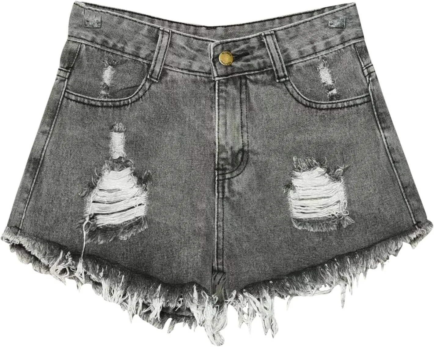 Plus Size Women Denim Shorts Summer Casual Jean Shorts Ladies High Waisted Frayed Hem Ripped Jeans Fringe Jeans Shorts