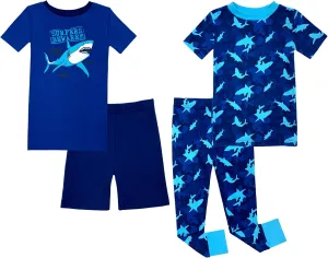 Prestigez Boys' Organic Cotton 4 Piece Pajama Sleepwear Set