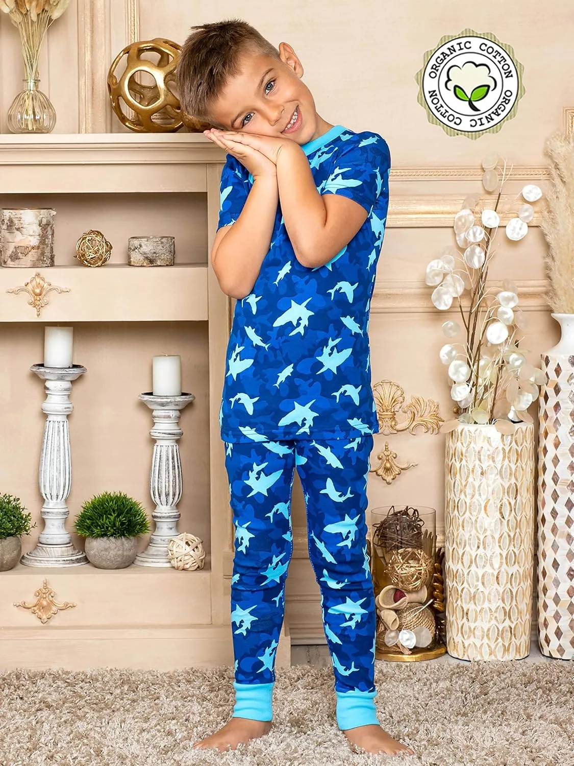 Prestigez Boys' Organic Cotton 4 Piece Pajama Sleepwear Set