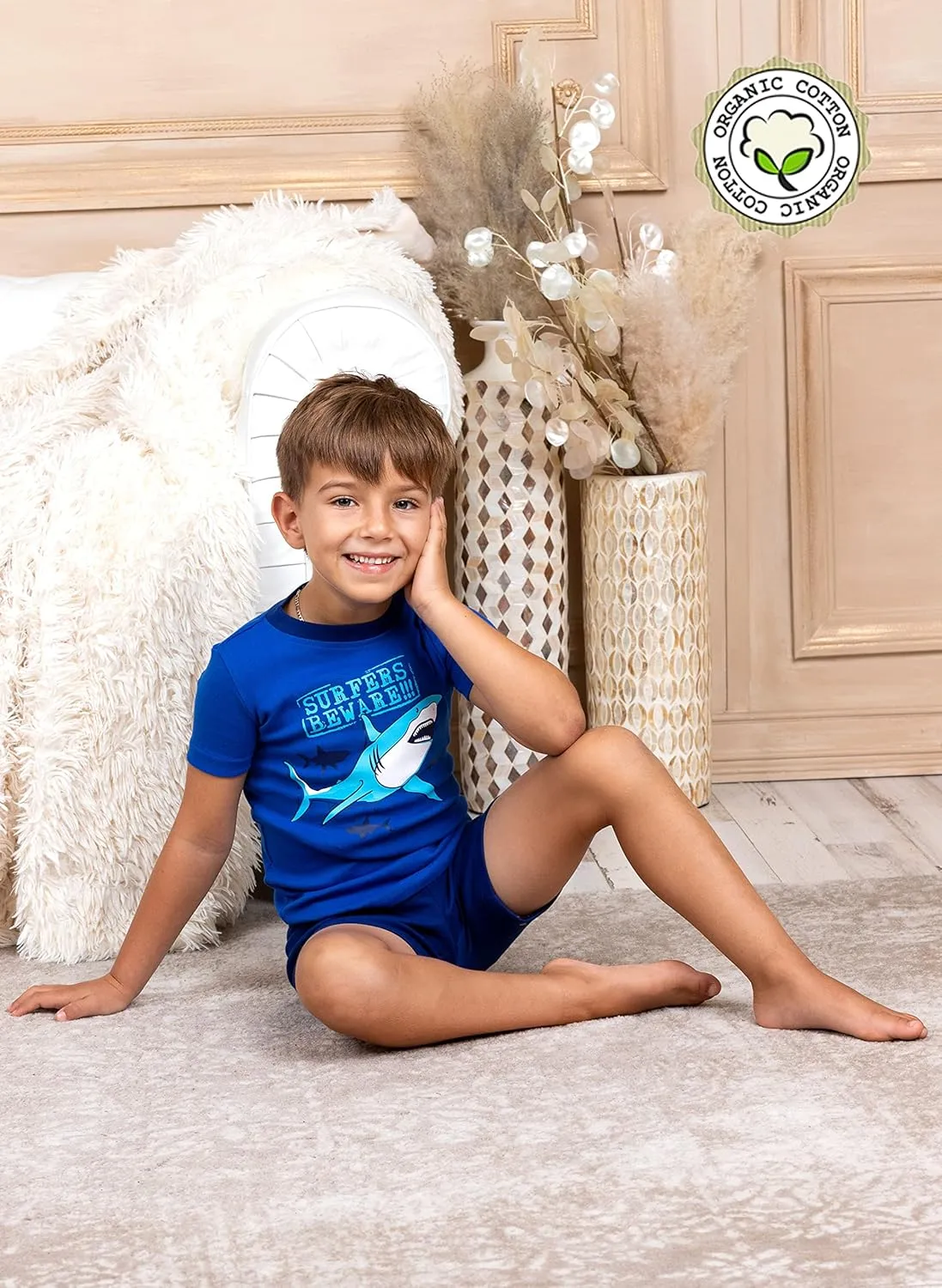 Prestigez Boys' Organic Cotton 4 Piece Pajama Sleepwear Set