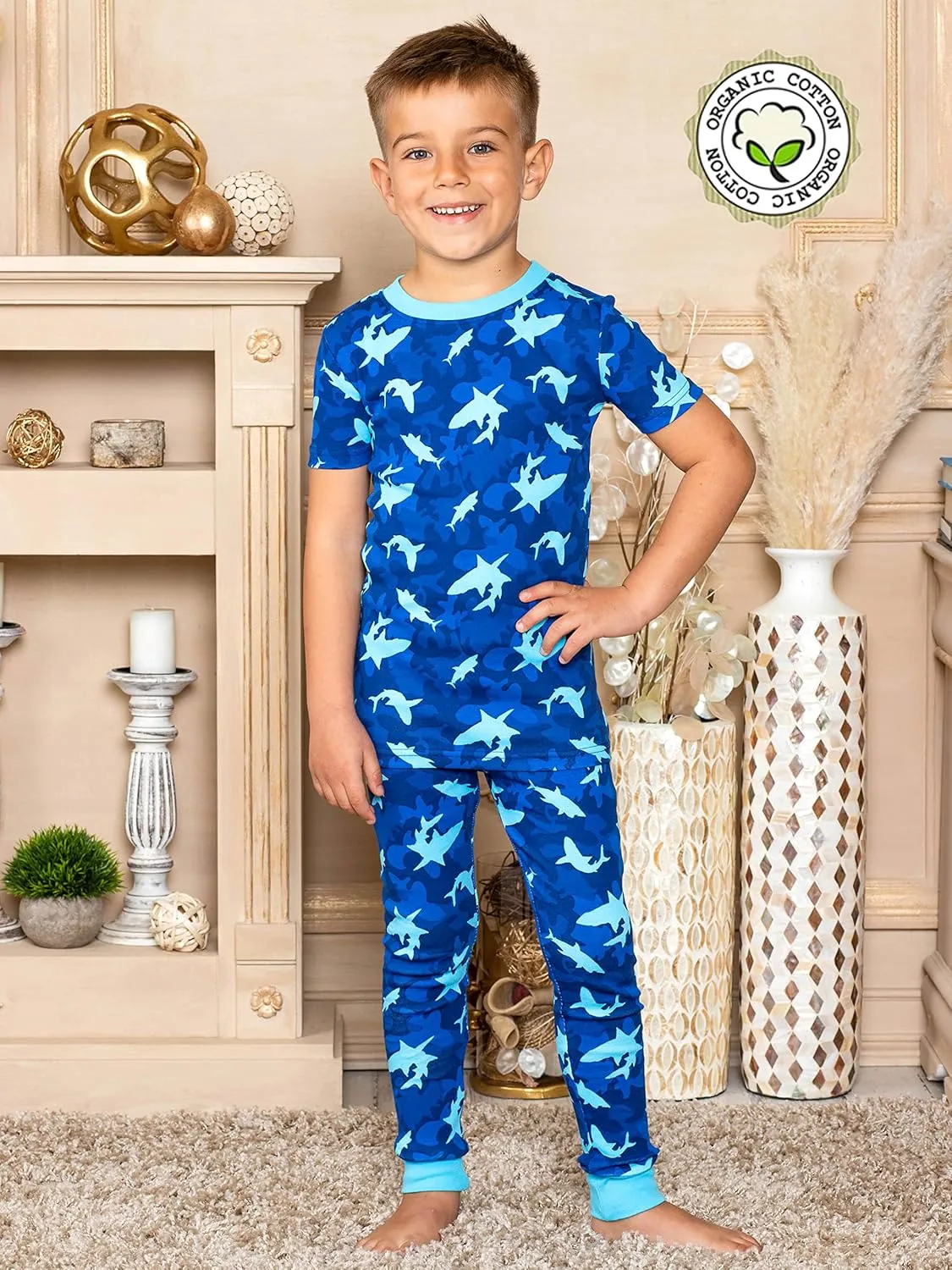 Prestigez Boys' Organic Cotton 4 Piece Pajama Sleepwear Set