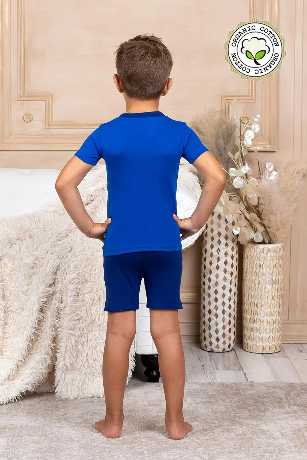 Prestigez Boys' Pj Set, Organic Cotton 2 Piece Pajama Set, Tee and Pant