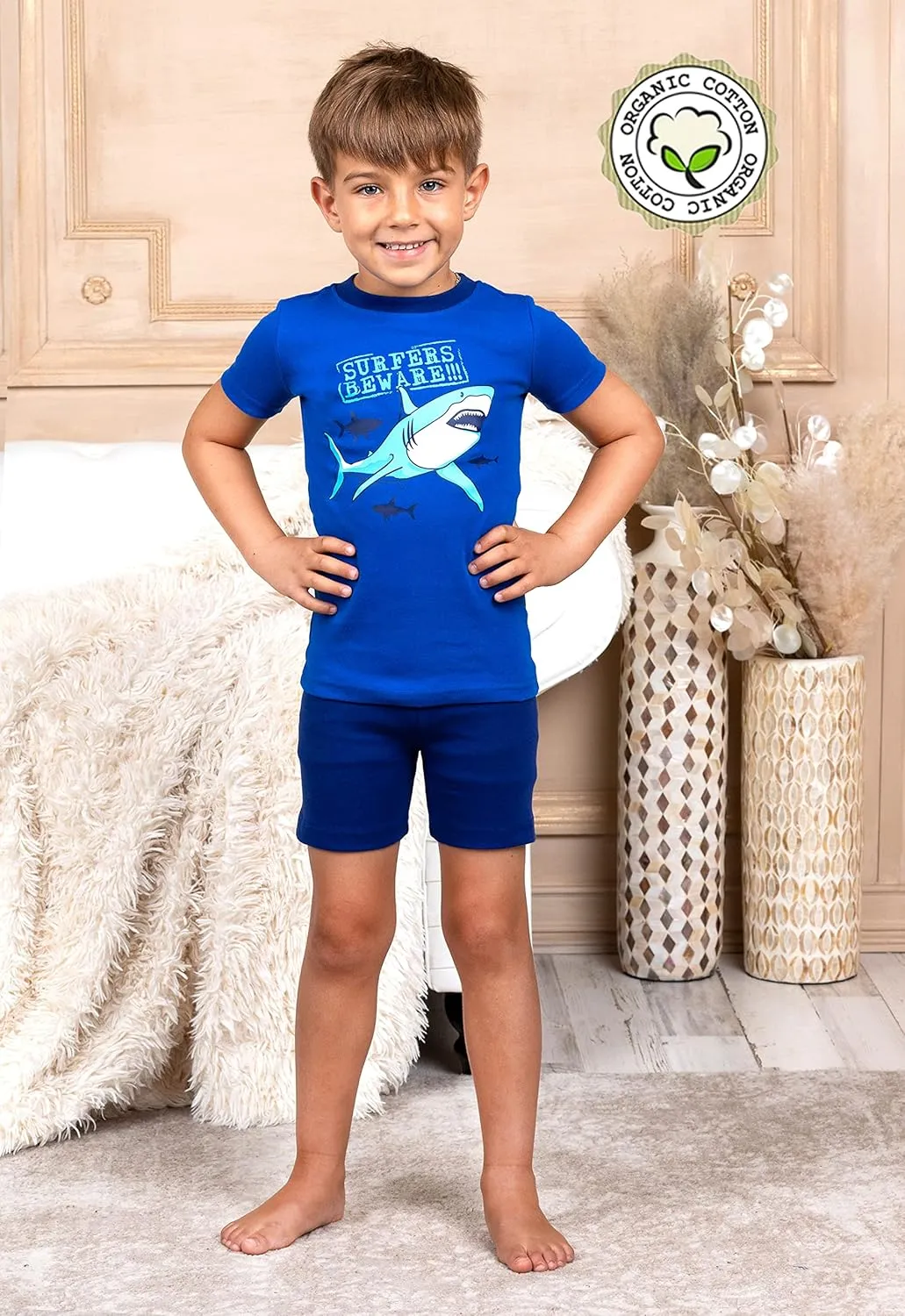 Prestigez Boys' Pj Set, Organic Cotton 2 Piece Pajama Set, Tee and Pant