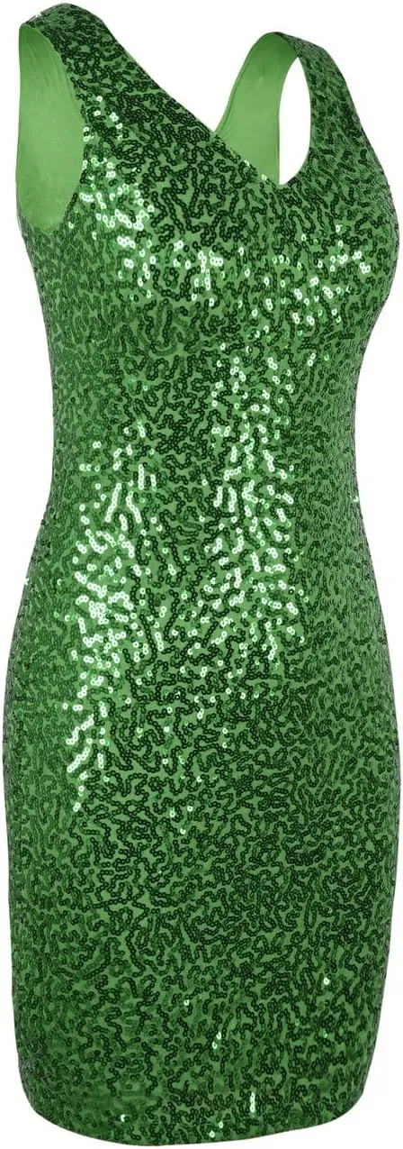 PrettyGuide Women's Sequin Cocktail Dress V Neck Bodycon Glitter Party Dress