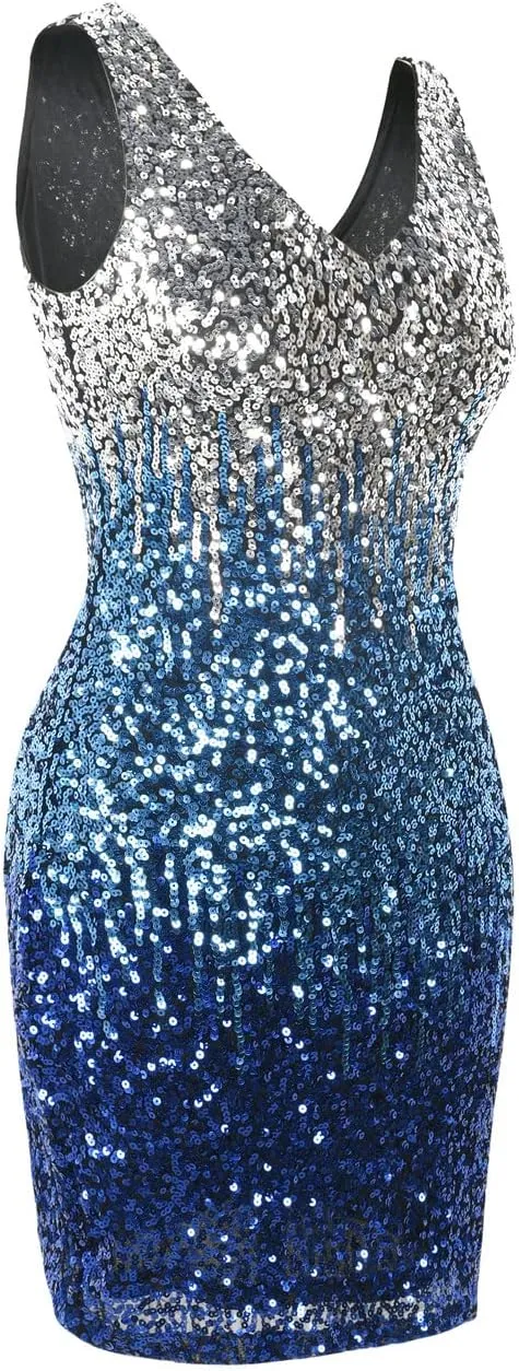 PrettyGuide Women's Sequin Cocktail Dress V Neck Bodycon Glitter Party Dress