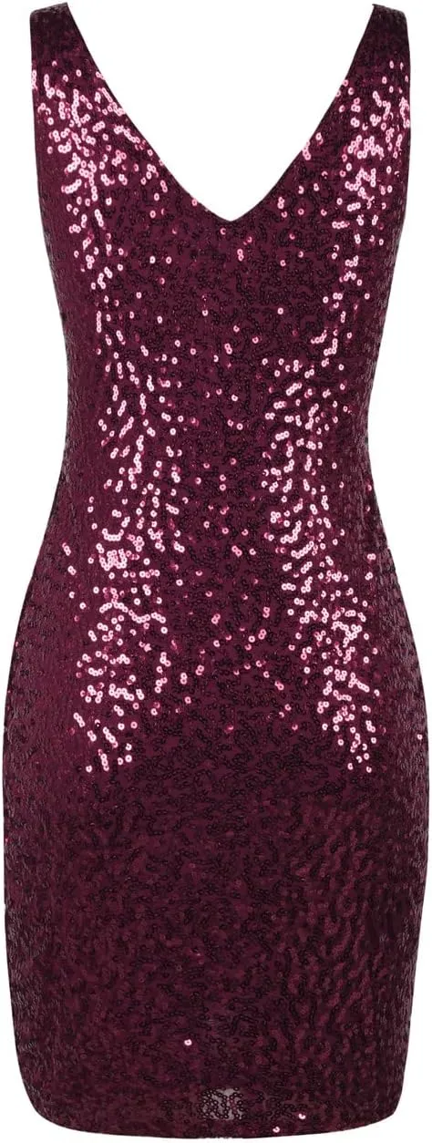 PrettyGuide Women's Sequin Cocktail Dress V Neck Bodycon Glitter Party Dress