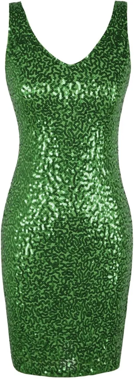 PrettyGuide Women's Sequin Cocktail Dress V Neck Bodycon Glitter Party Dress