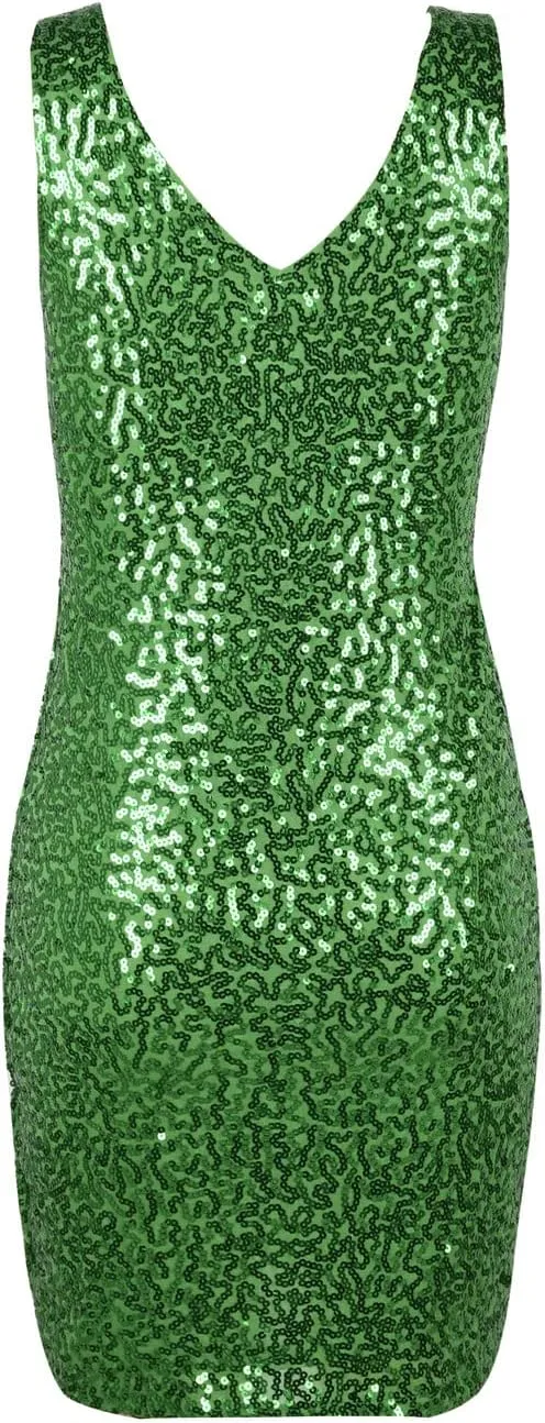 PrettyGuide Women's Sequin Cocktail Dress V Neck Bodycon Glitter Party Dress