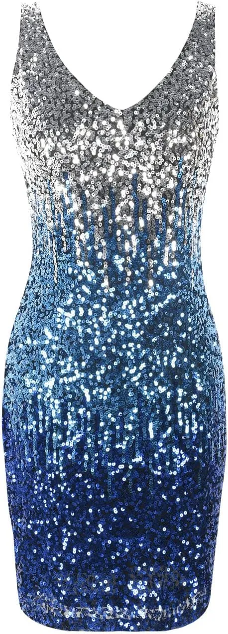 PrettyGuide Women's Sequin Cocktail Dress V Neck Bodycon Glitter Party Dress