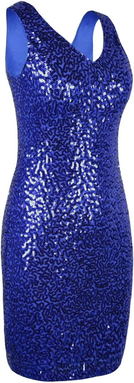 PrettyGuide Women's Sequin Cocktail Dress V Neck Bodycon Glitter Party Dress
