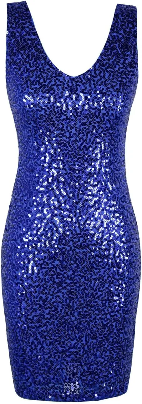 PrettyGuide Women's Sequin Cocktail Dress V Neck Bodycon Glitter Party Dress