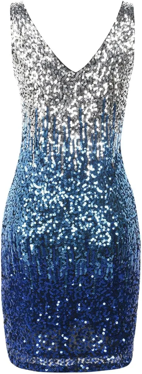 PrettyGuide Women's Sequin Cocktail Dress V Neck Bodycon Glitter Party Dress