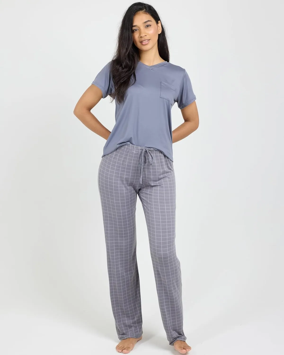 Real Essentials 2 Pack: Women's Pajama Set - Choose from Short Sleeve with Pocket or Long Sleeve without Pocket