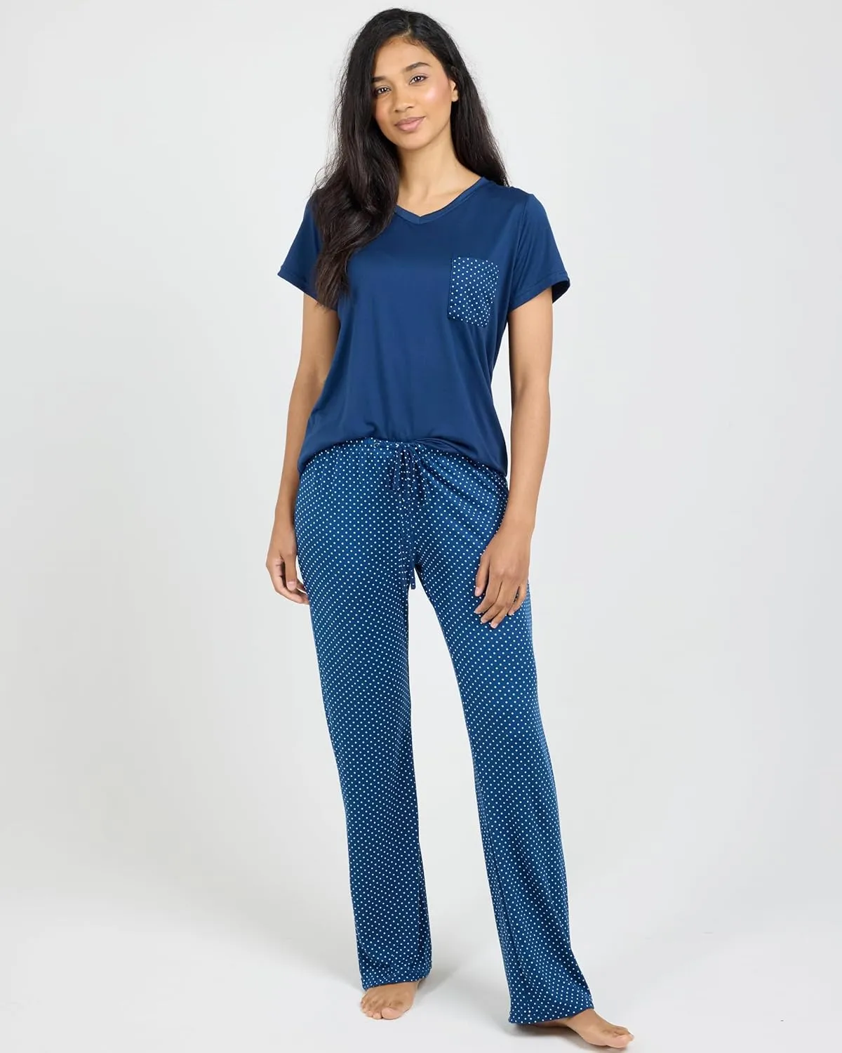 Real Essentials 2 Pack: Women's Pajama Set - Choose from Short Sleeve with Pocket or Long Sleeve without Pocket