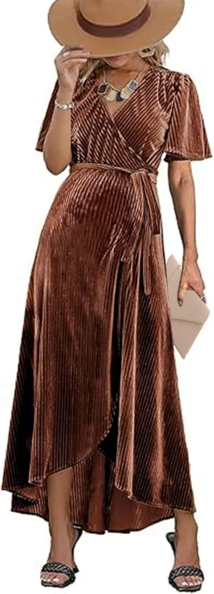 Rheane Velvet Wrap Dress Maternity Wedding Guest Dress Fall Maternity Dresses for Women Maternity Dress for Photoshoot