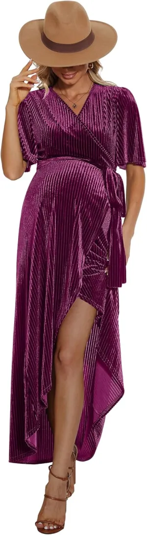 Rheane Velvet Wrap Dress Maternity Wedding Guest Dress Fall Maternity Dresses for Women Maternity Dress for Photoshoot