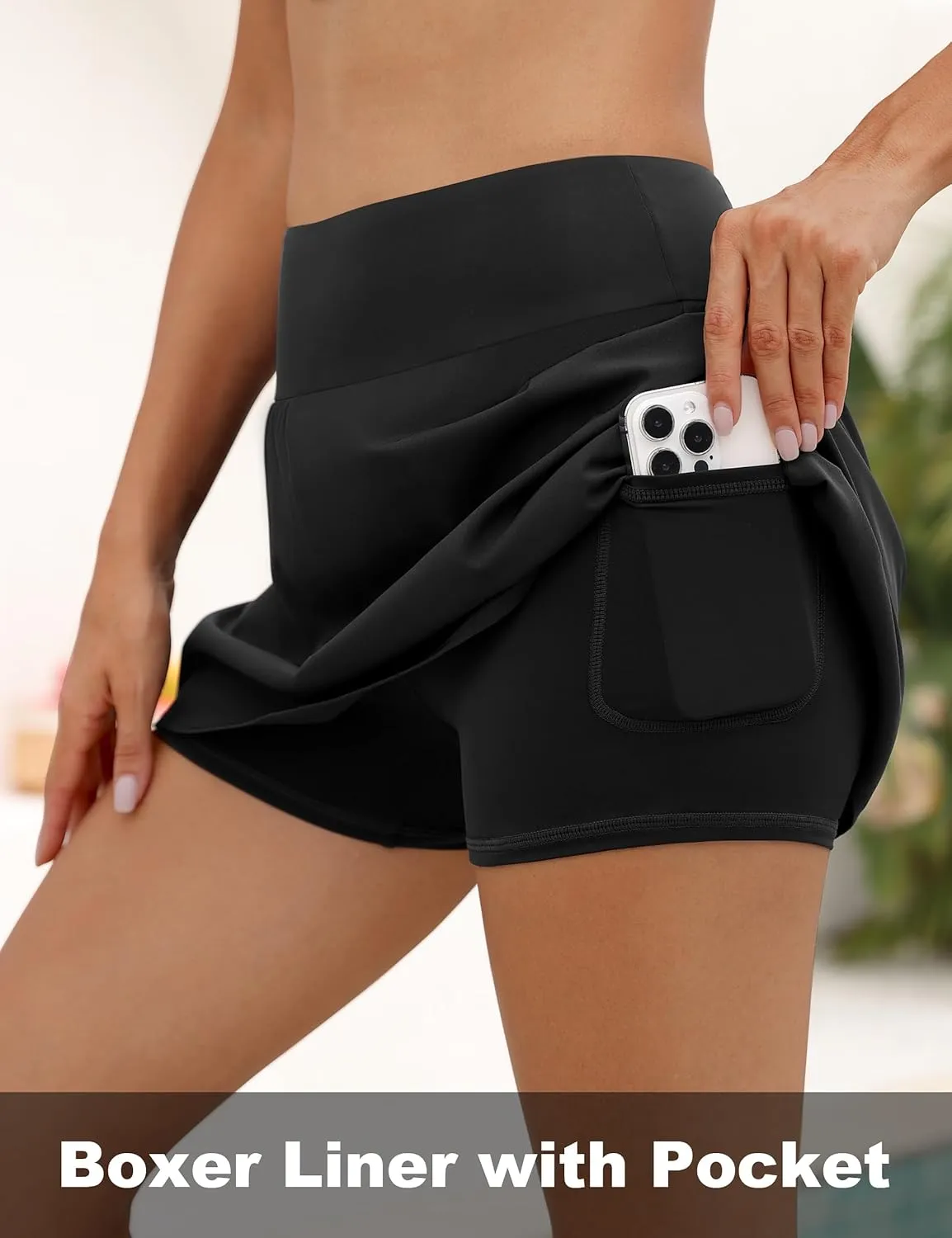 Rocorose Women's Swim Skirt High Waisted Tummy Control Flowy Bathing Suit Bottom with Pockets