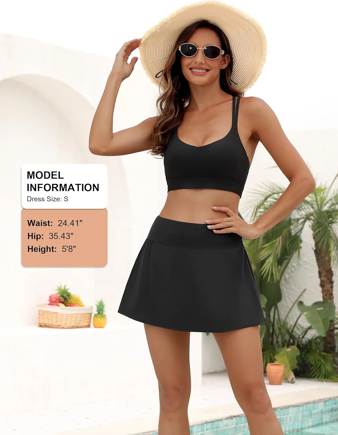 Rocorose Women's Swim Skirt High Waisted Tummy Control Flowy Bathing Suit Bottom with Pockets