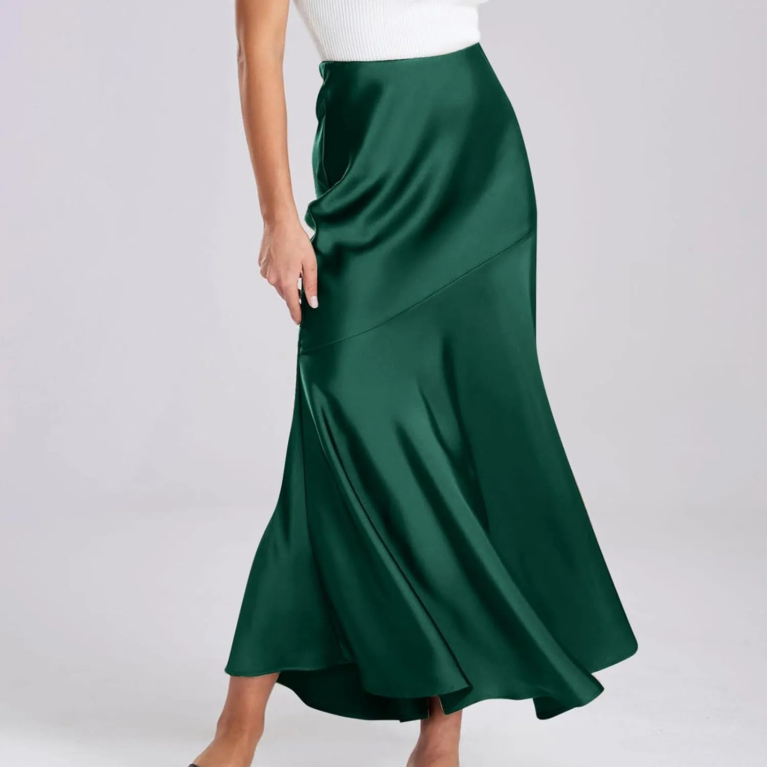 Satin Skirts for Women Trendy Elastic High Waisted Long Maxi Skirt Mermaid Hem Casual Formal Elegant Work Party Skirts