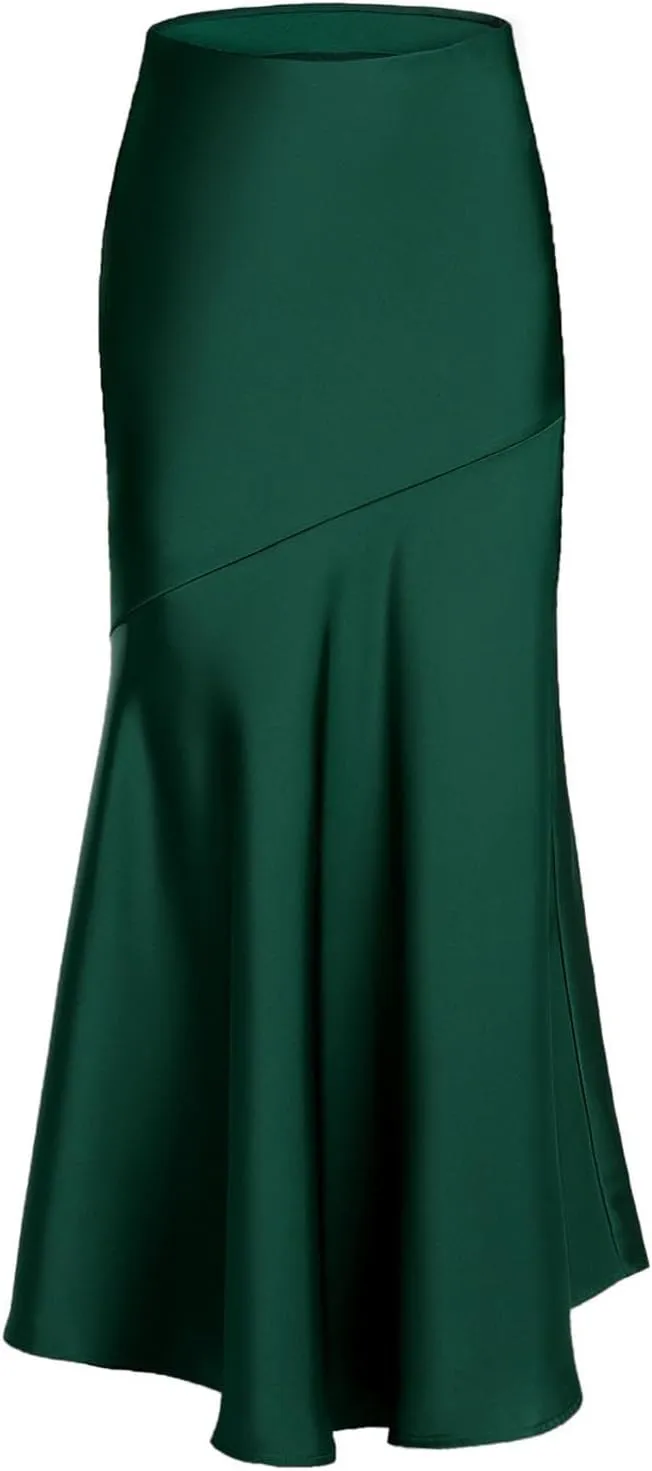 Satin Skirts for Women Trendy Elastic High Waisted Long Maxi Skirt Mermaid Hem Casual Formal Elegant Work Party Skirts