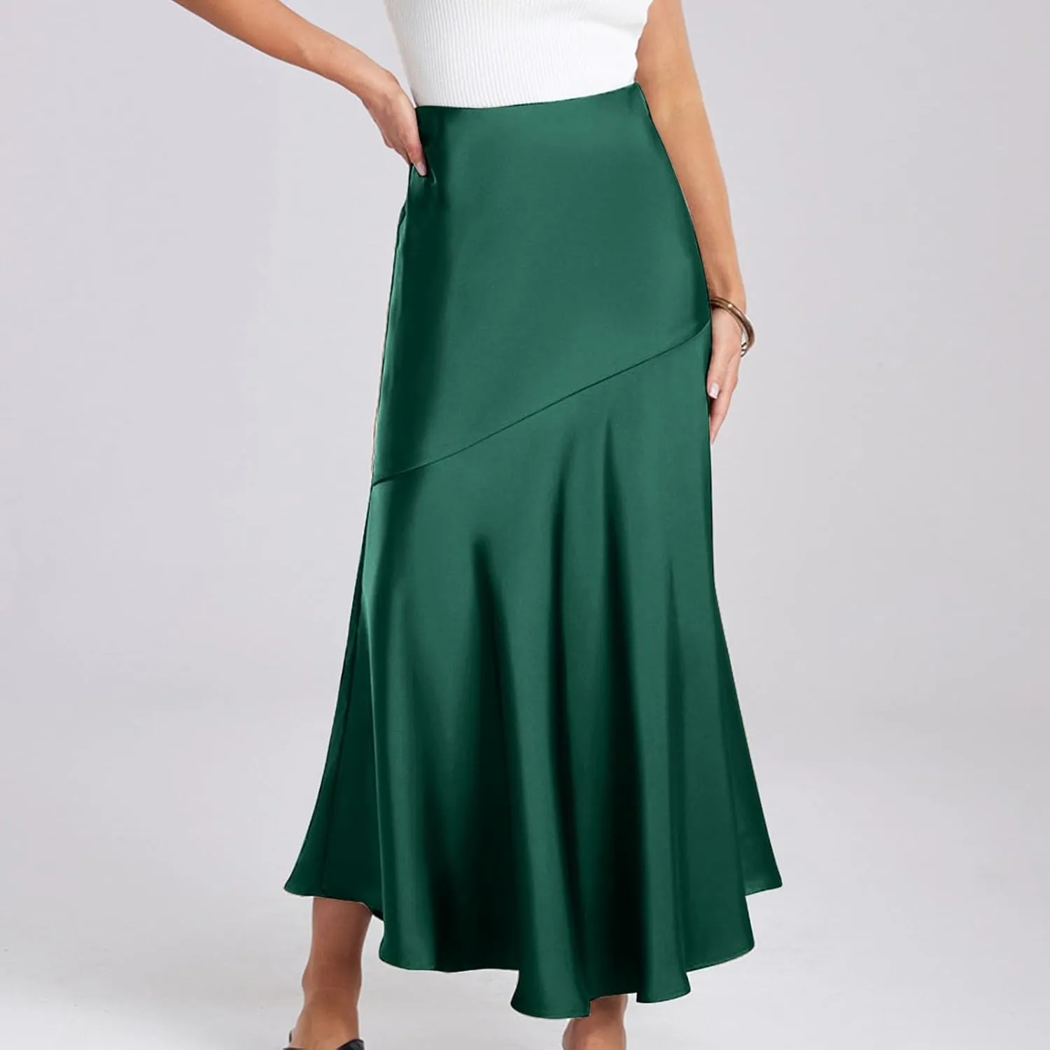 Satin Skirts for Women Trendy Elastic High Waisted Long Maxi Skirt Mermaid Hem Casual Formal Elegant Work Party Skirts