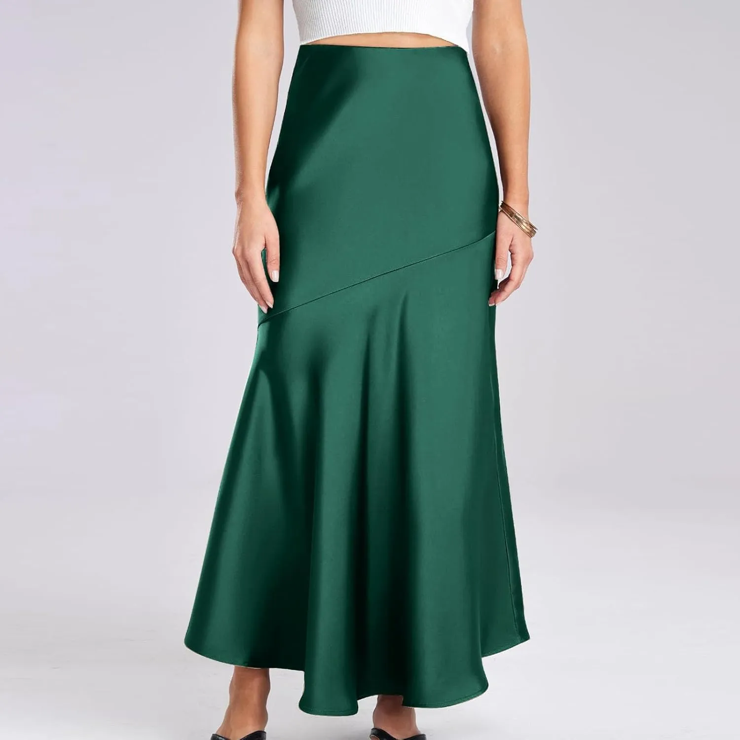 Satin Skirts for Women Trendy Elastic High Waisted Long Maxi Skirt Mermaid Hem Casual Formal Elegant Work Party Skirts