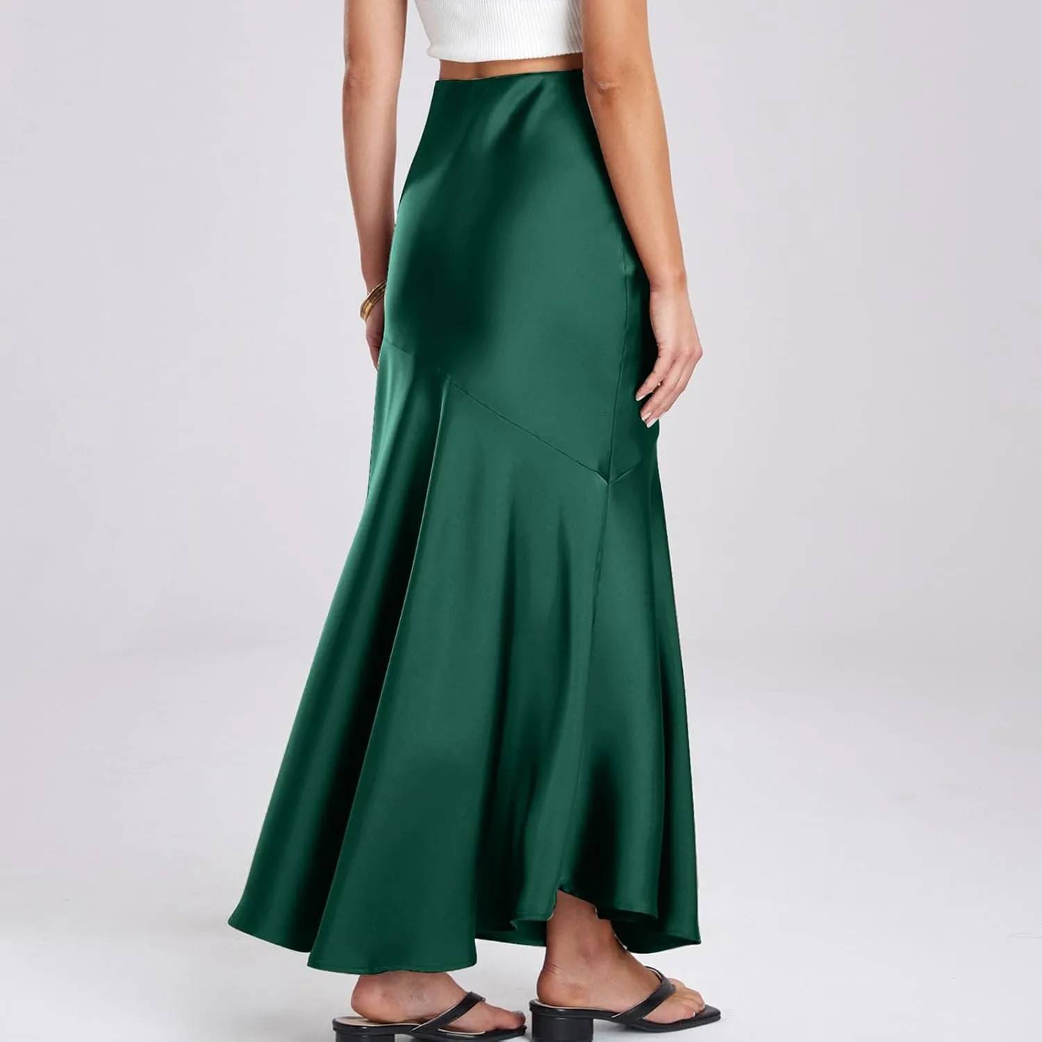 Satin Skirts for Women Trendy Elastic High Waisted Long Maxi Skirt Mermaid Hem Casual Formal Elegant Work Party Skirts